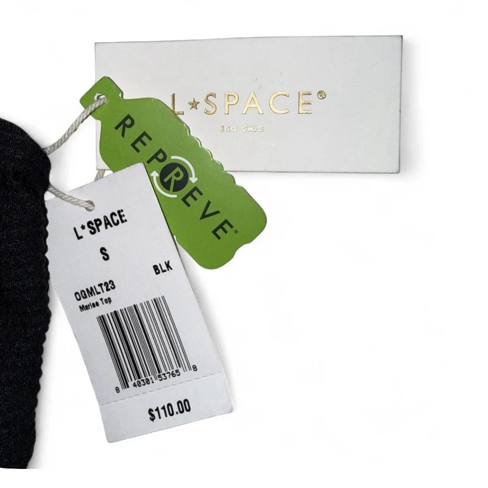 NWT L*Space Marlee Bikini Top Small Black $110 Ruched Ribbed Eco Chic Swim USA